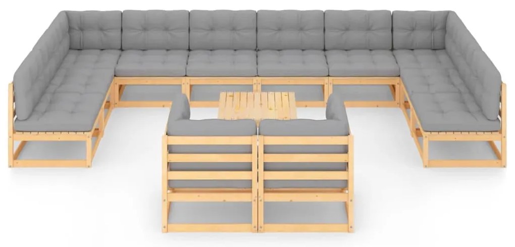 13 pcs conjunto lounge de jardim c/ almofadões pinho maciço