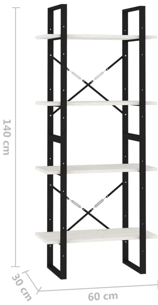 Estante com 4 prateleiras 60x30x140 cm pinho maciço branco