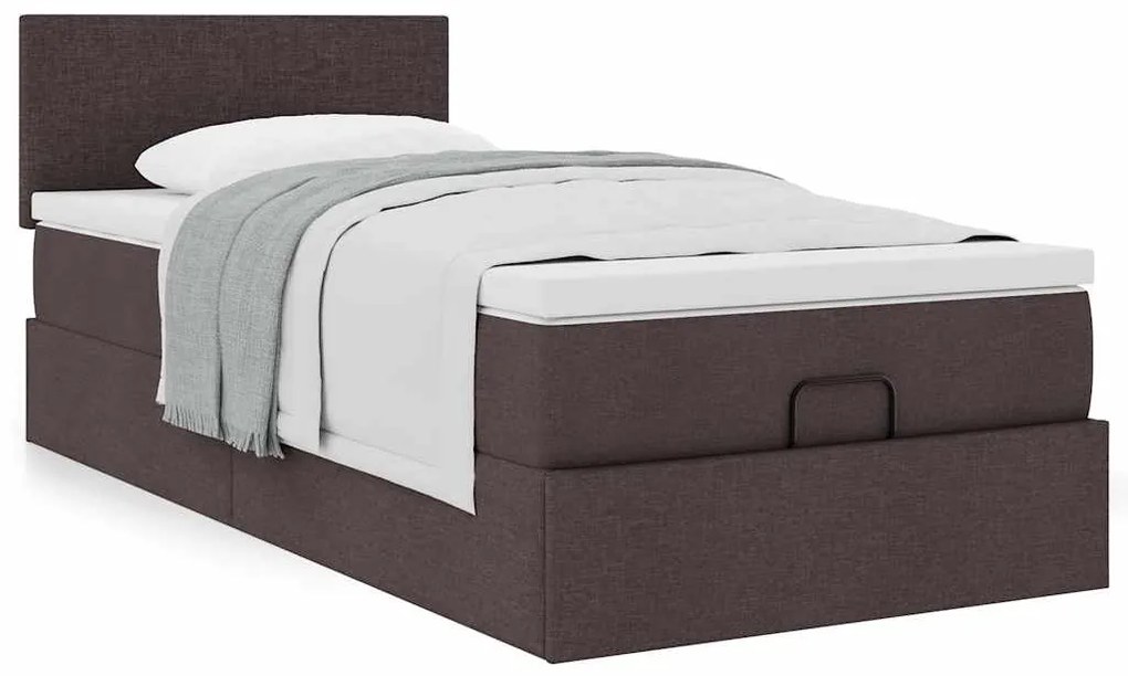Cama otomana com colchão 90x200 cm tecido castanho escuro