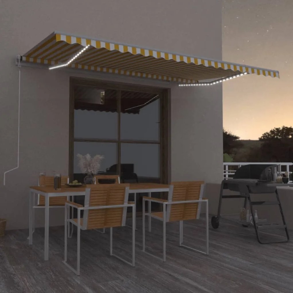 Toldo retrátil manual com LED 500x350 cm amarelo e branco