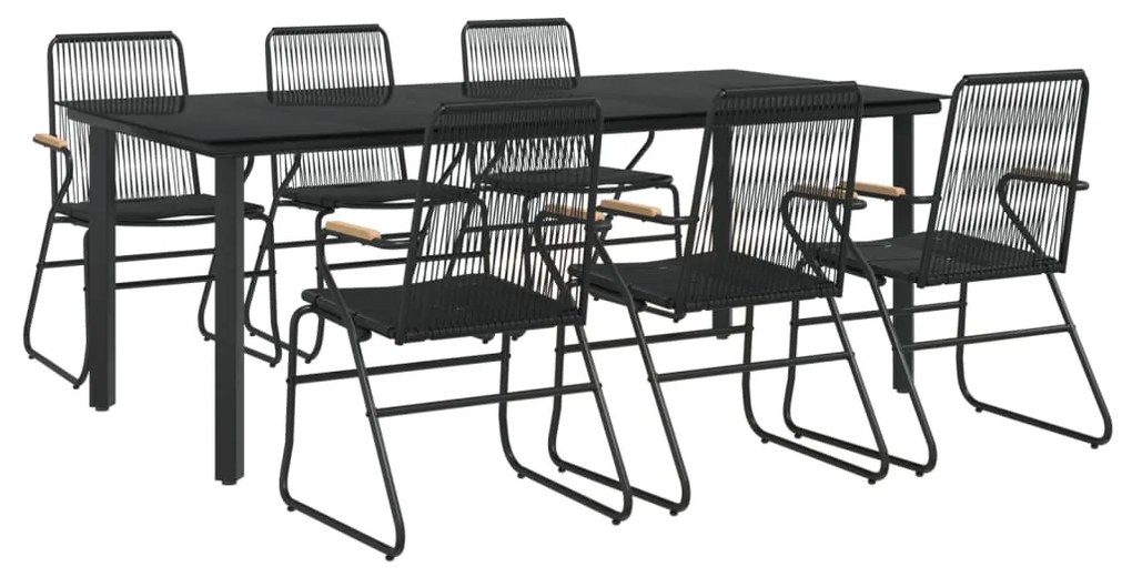 7 pcs conjunto de jantar para jardim vime de PVC preto