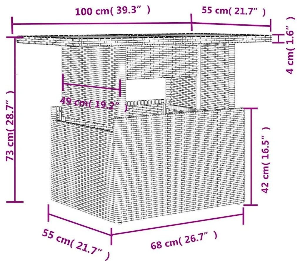 7 pcs conjunto de sofás jardim c/ almofadões vime PE castanho