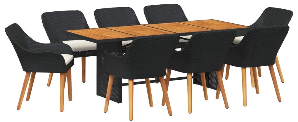 vidaXL Conjunto de Jantar para Jardim com almofada 9 pcs Preto vime PE