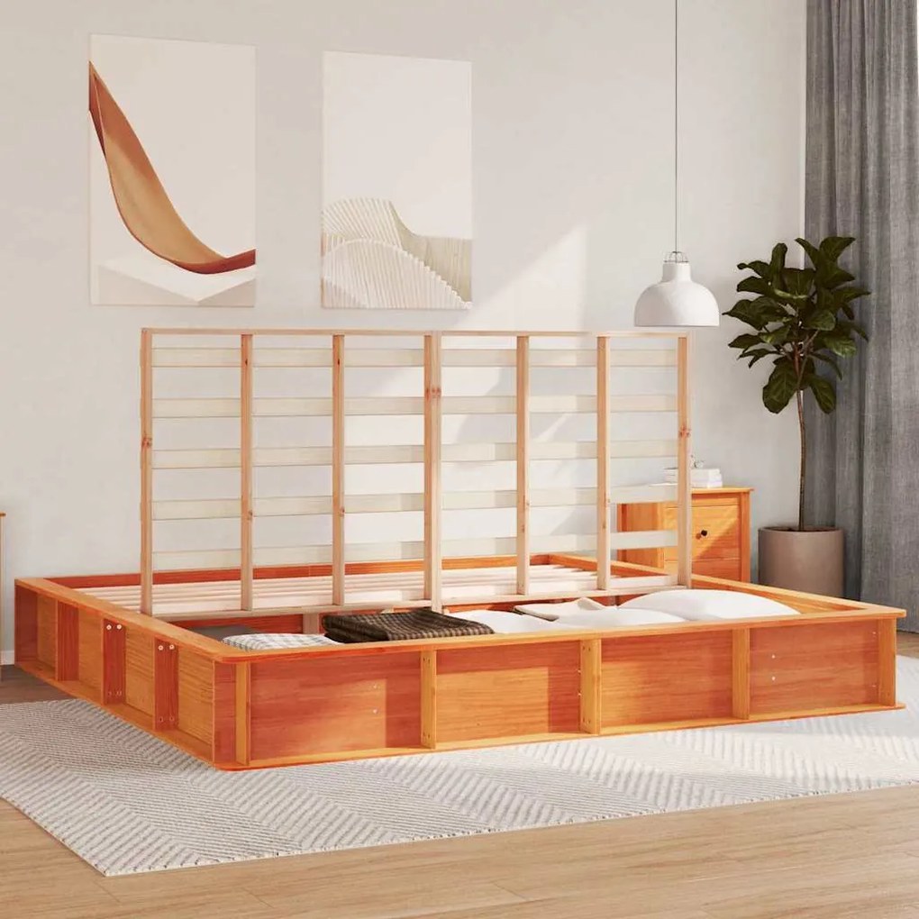 Cama com Armazenamento Elevável, Marrom Cera, 180 x 200 cm, Madeira Só