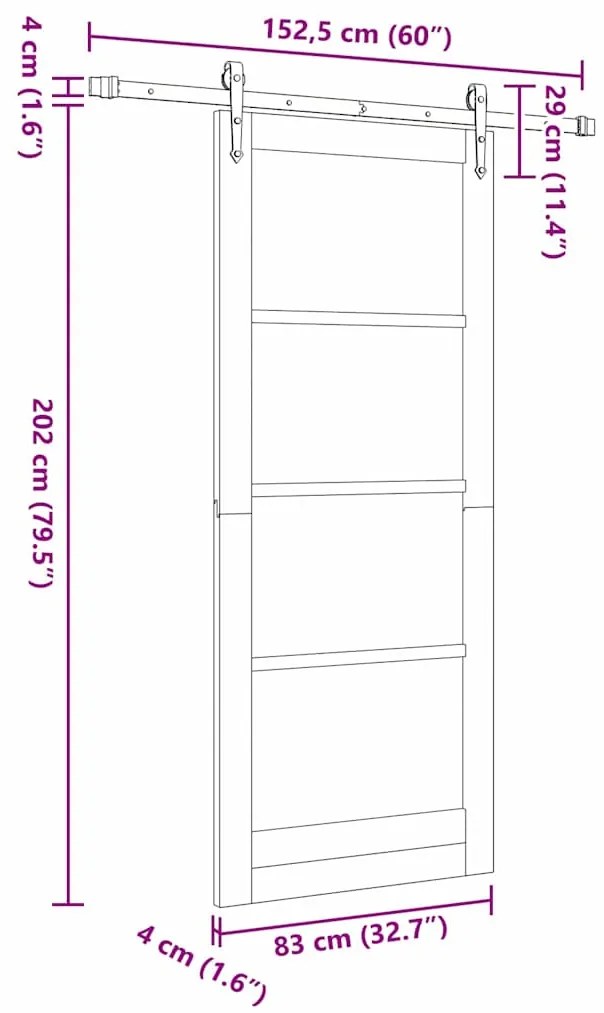 Porta de Correr vidaXL com Conjunto de Hardware 'ORKDAL'83x202 cm