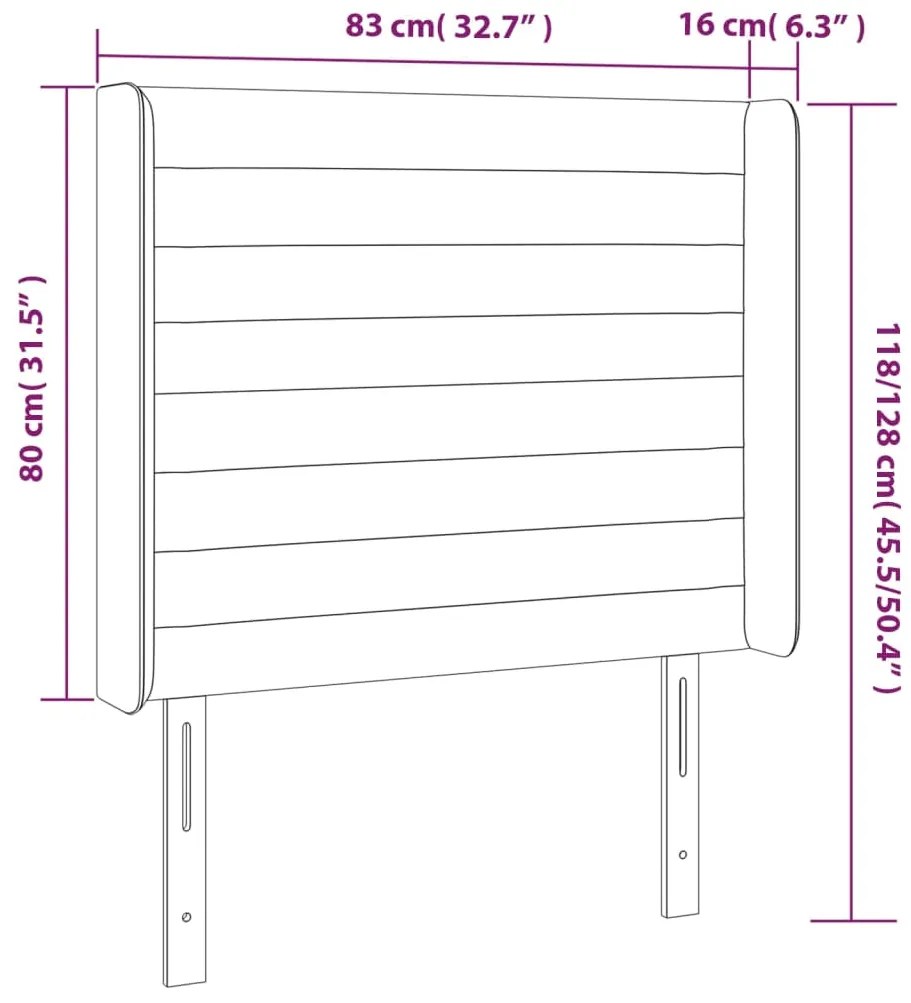 Cabeceira de cama c/ abas veludo 83x16x118/128 cm rosa