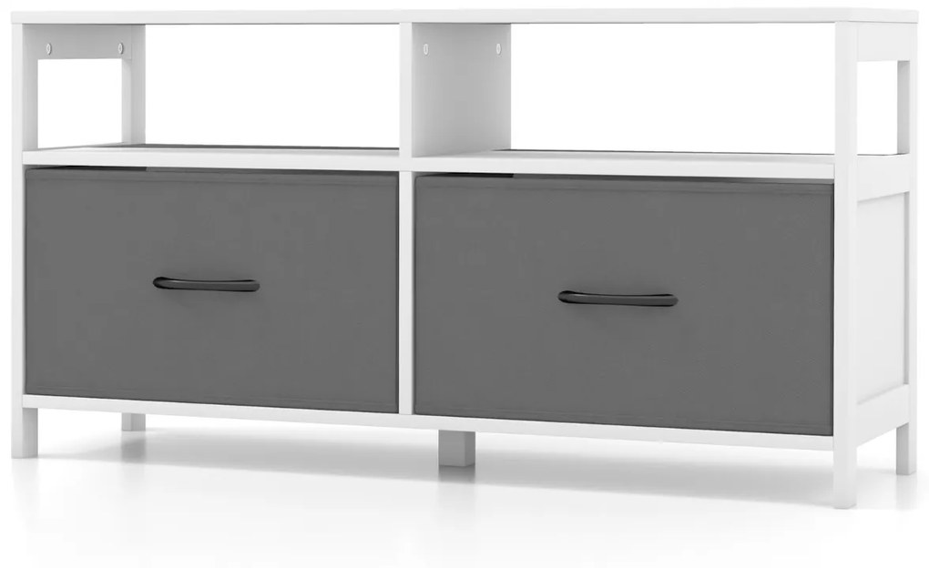 Armario com 2 gavetas Armário para TV até 45" com 2 Estantes abertas e Recipientes para Panos para Quarto Sala de Estar Quarto Branco