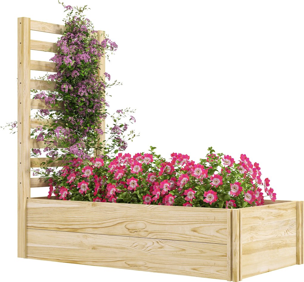 Floreira com treliça, floreira de jardim, 115 x 60 x 110 cm, efeito de madeira natural