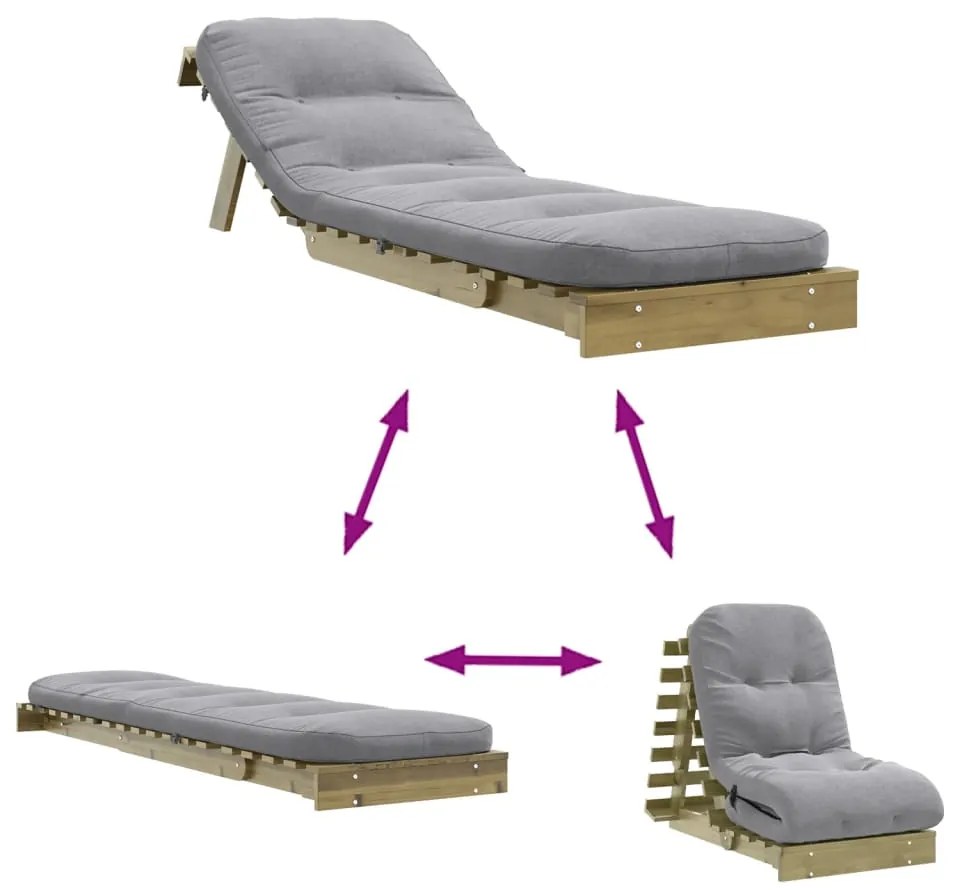 Sofá-cama futon c/ colchão 60x206x11cm madeira pinho impregnada
