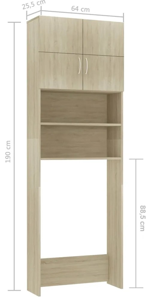 Armário máquina lavar roupa 64x25,5x190 cm aglomerado carvalho