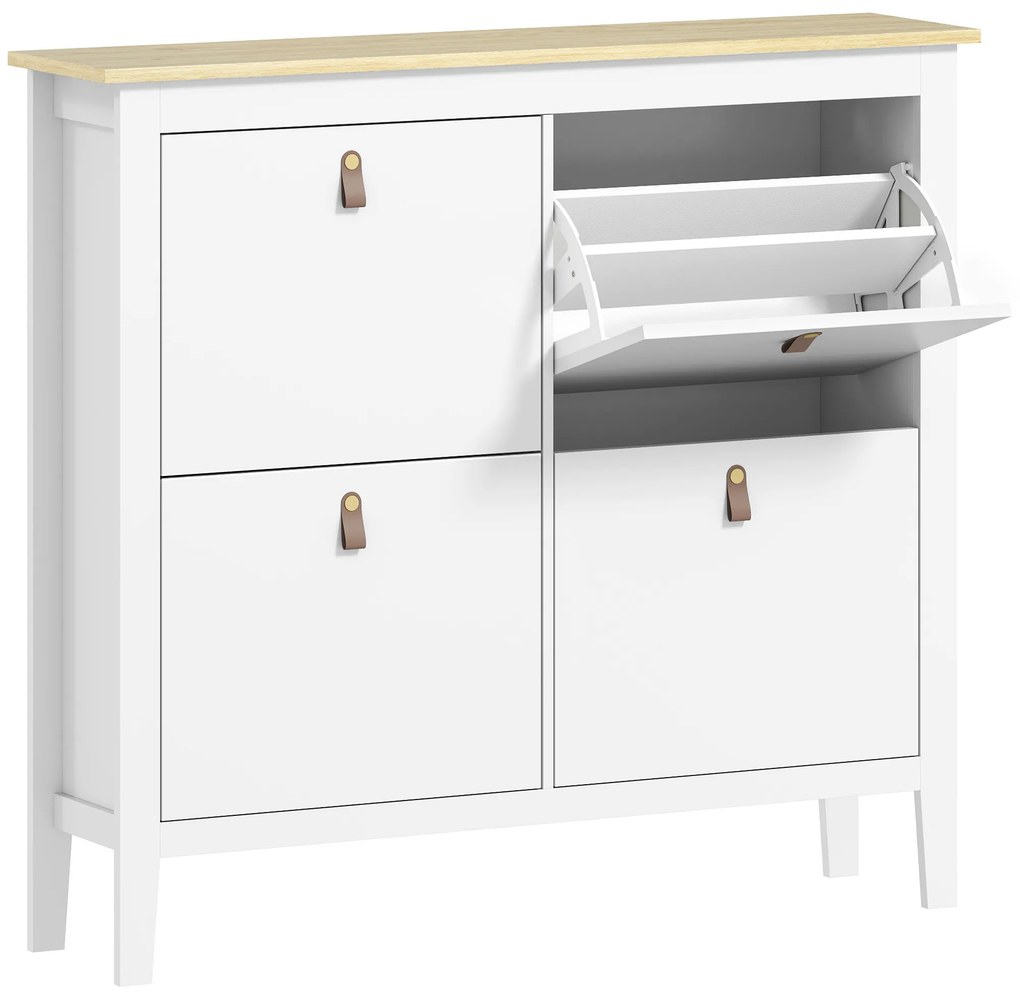 HOMCOM Móvel Sapateira para Entrada com 4 Gavetas Prateleiras Ajustáveis e Puxadores em PU para 20 Pares 105x24x95,5 cm Branco | Aosom Portugal