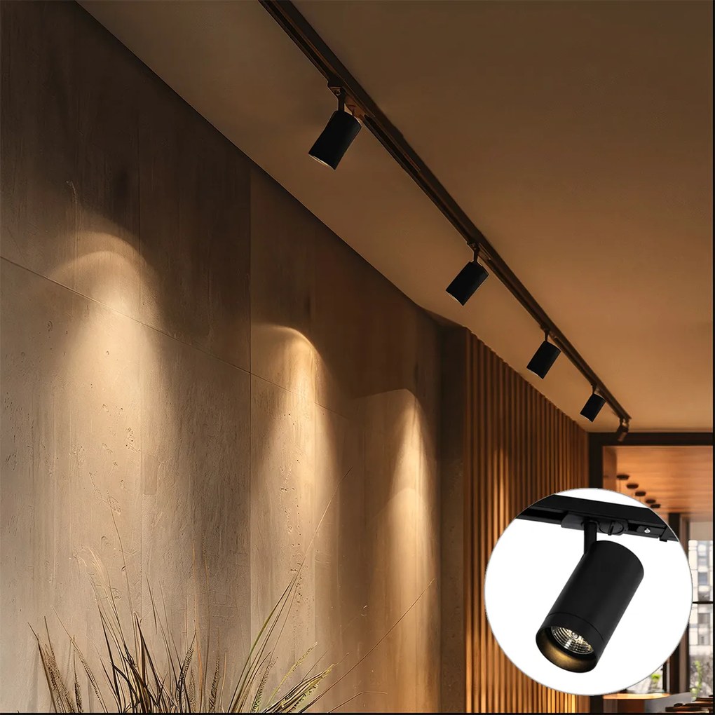 Sistema de Trilho Moderno com 5 Focos Preto Monofásico 7cm - Iconic Jeana Luxe Moderno