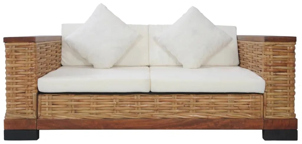 2 pcs conjunto de sofás com almofadões vime natural castanho
