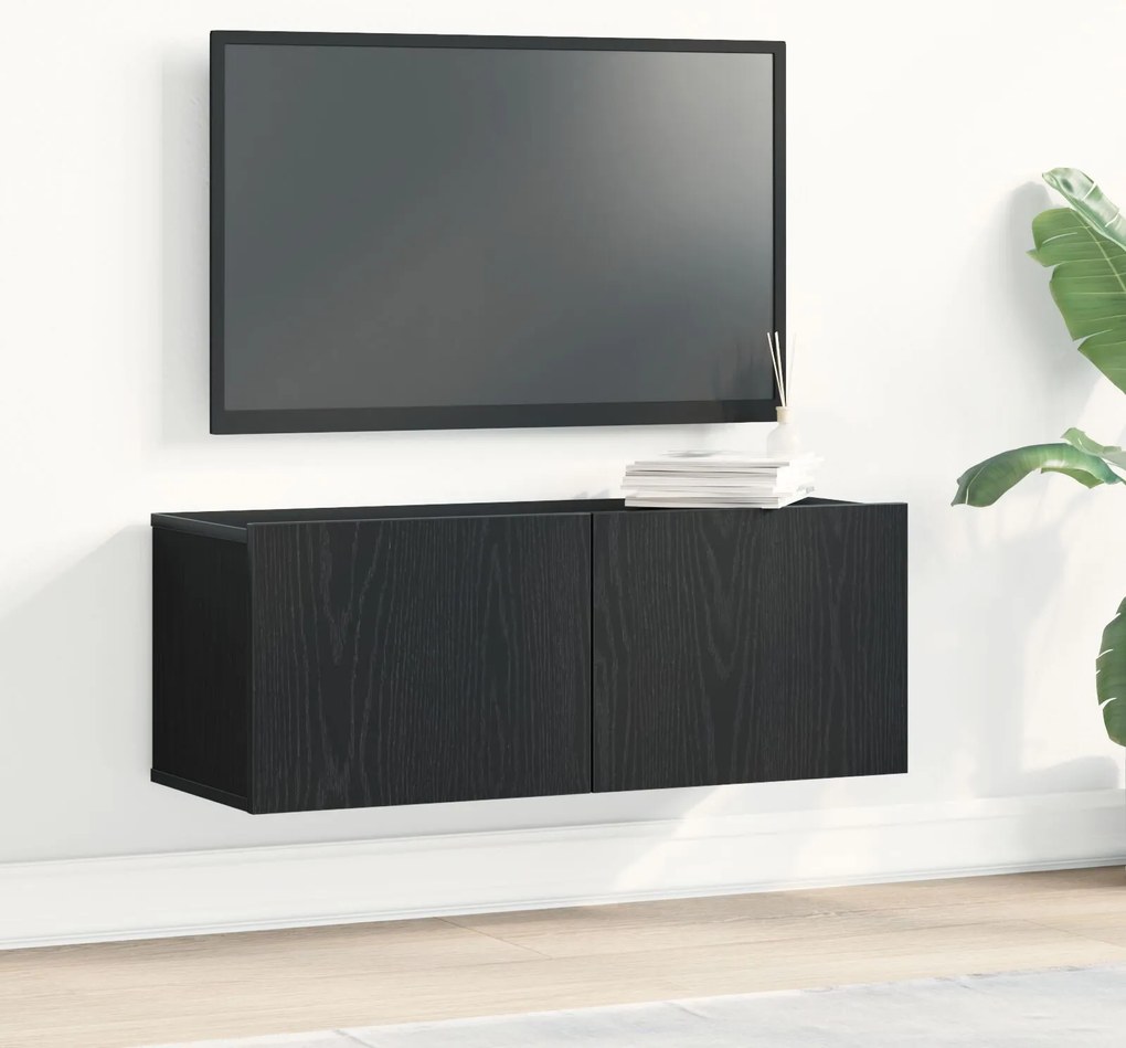 Armários de parede para TV (Conjunto de 2) - Carvalho Preto, 80x30x30