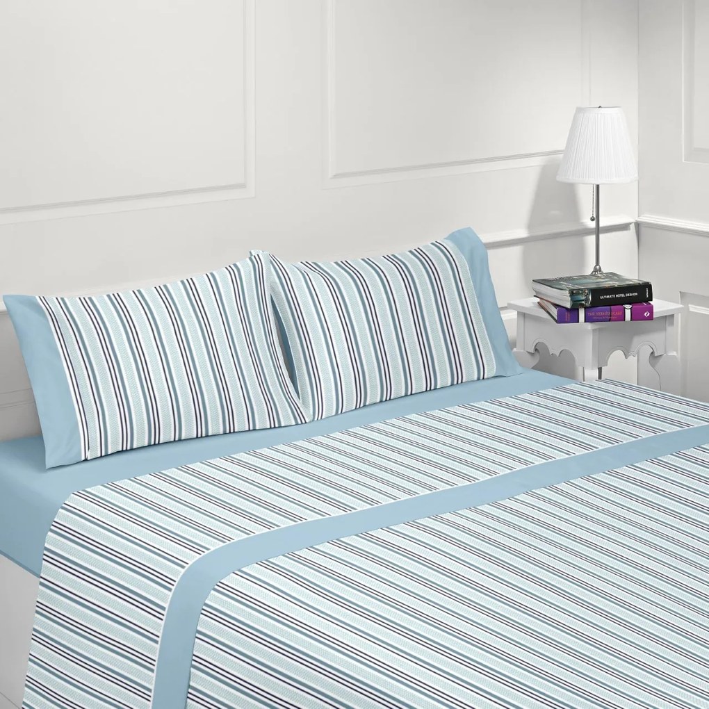 Jogo de lençóis 100% algodão - MAFRA AZUL da Casa&Algodão: cama 105cm - 1 lençol superior 180 x 290 cm + 1 lençol capa ajustável 105 x 200 + 30 cm + 1 fronha almofada 50x70 cm