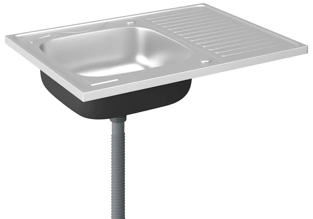 Lava-louça cozinha + escorredor 800x600x155mm aço inox prateado