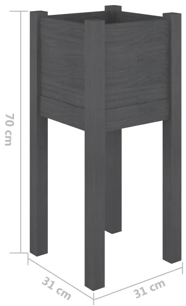 Vaso/floreira de jardim 31x31x70 cm pinho maciço cinzento