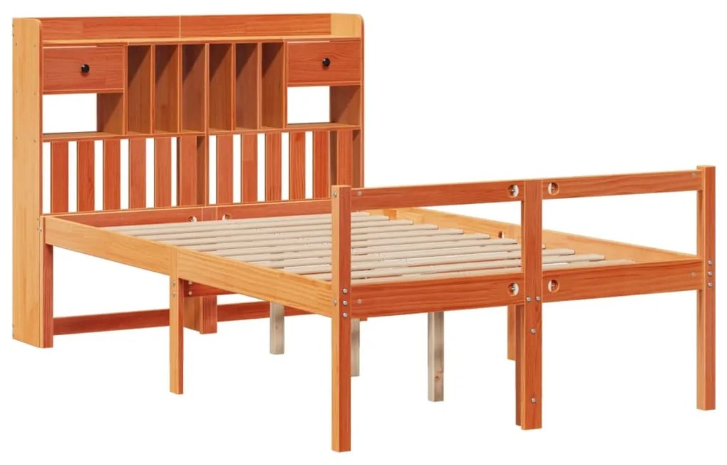 Cama c/ estante sem colchão 120x200cm pinho maciço castanho-mel