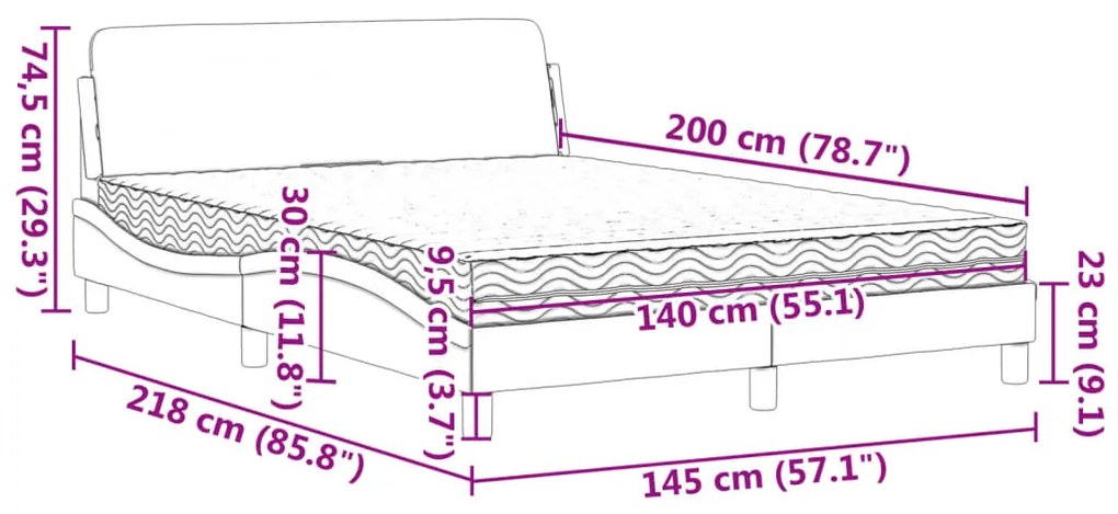 Cama com colchão 140x200 cm veludo cinzento-escuro