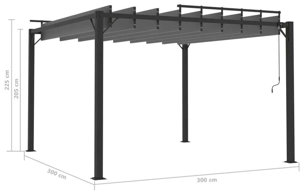 Gazebo c/ telhado de persiana 3x3 m tecido antracite e alumínio