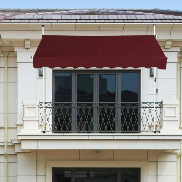 Toldo Telescópico e Retrátil 250 cm Resistente aos Raios UV Impermeável com Manivela Altura Regulável para Janela Varanda Jardim Vermelho
