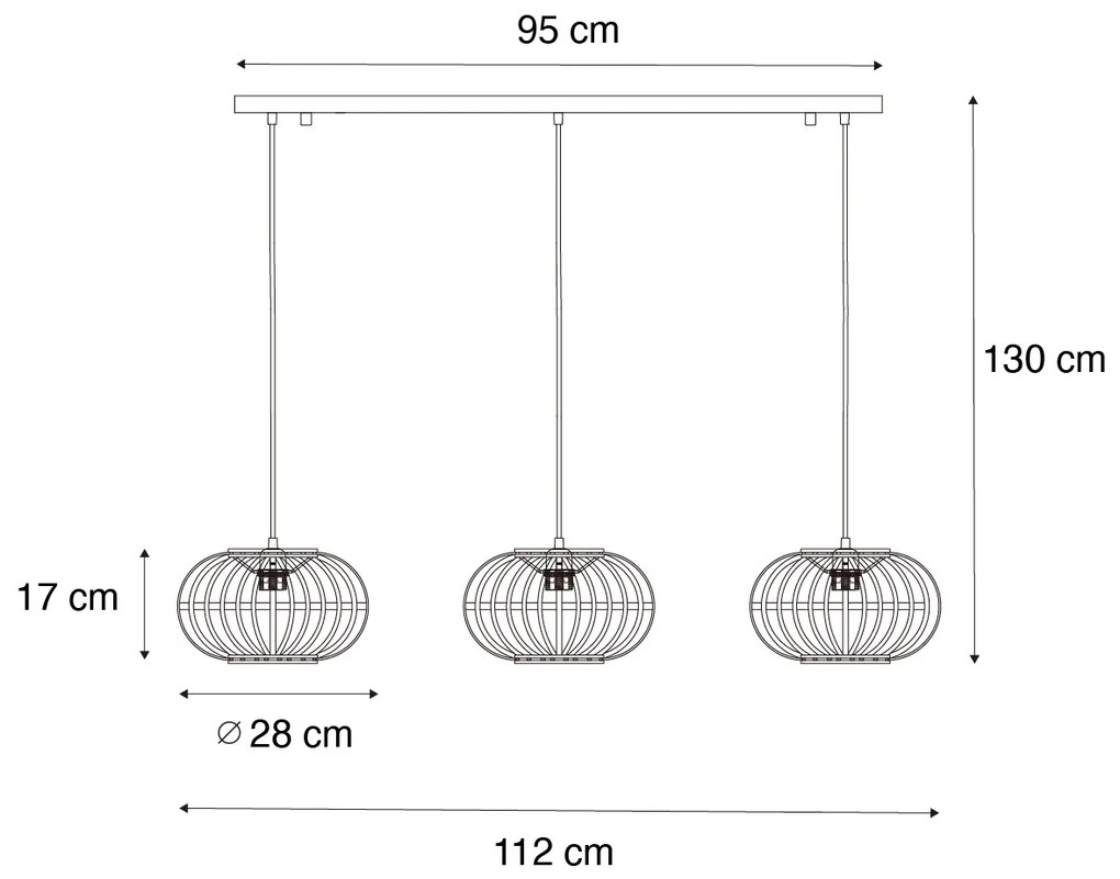 Candeeiro suspenso oriental em bambu 3 luzes alongado - Amira Oriental