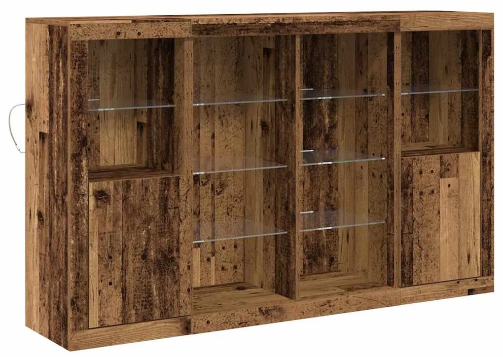 Aparador vidaXL com Luzes LED Madeira Antiga 163x37x100 cm Madeira Eng