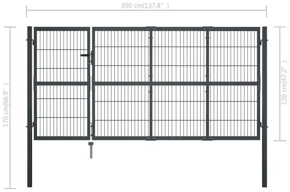 Portão de jardim com postes 350x120 cm aço antracite