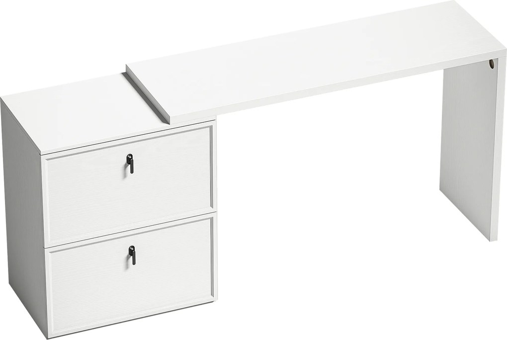 Secretária Reversível em Forma de L com 2 Gavetões Arquivadores, Design Moderno para Espaços Pequenos, Escritório Branco