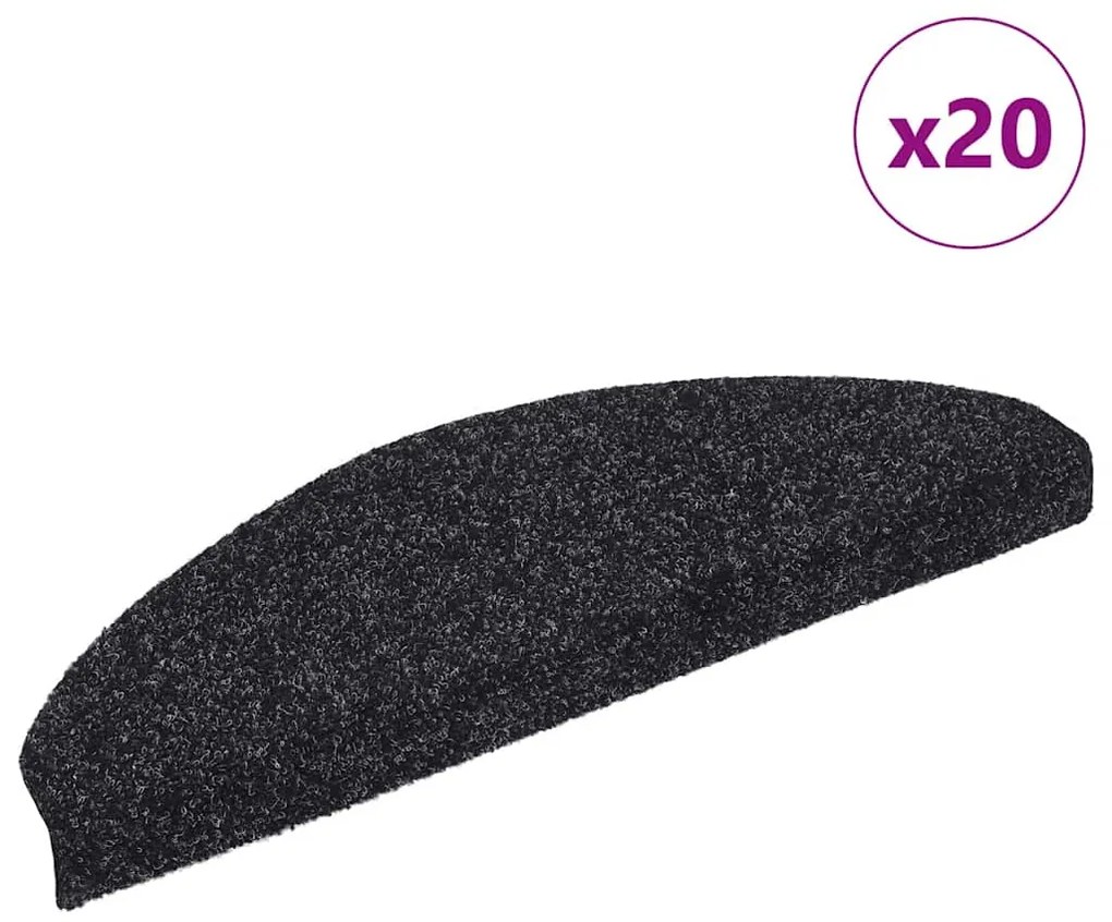 vidaXL Tapetes de escada autoadesivos 20 pcs 65x21x4 cm preto