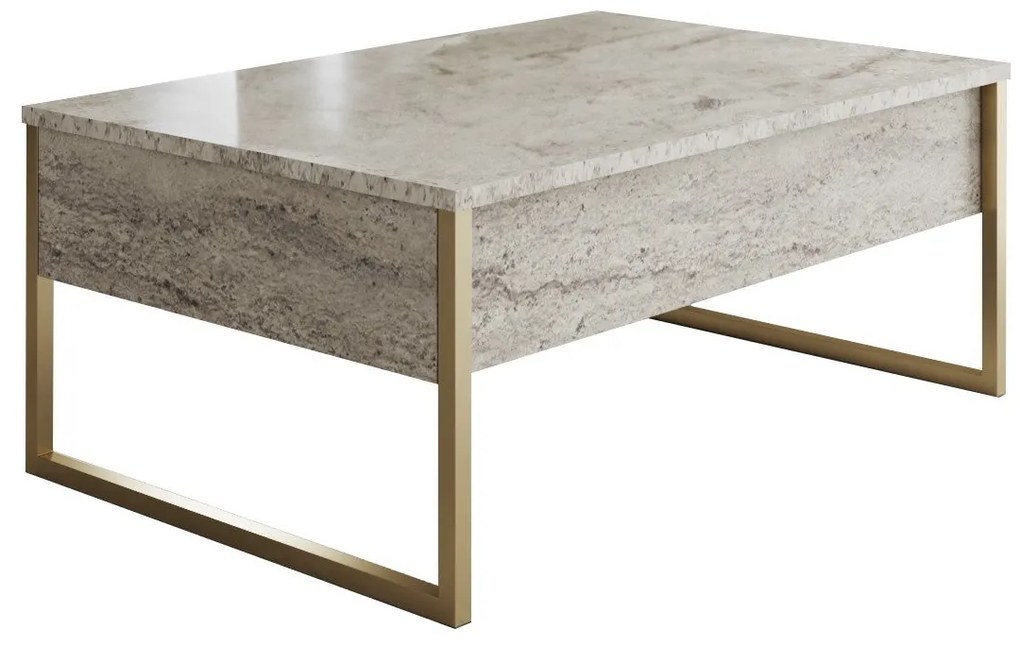 Mesa de Centro Luxe – Travertine/Gold – 90x60x40 cm