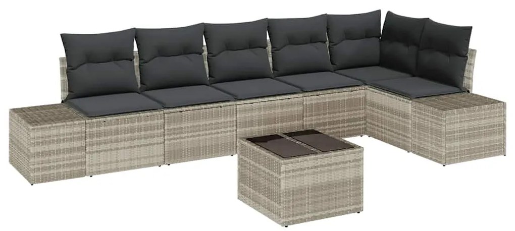 Sofá de Jardim de 7 Peças com Almofadas Cinza em Rattan Sintético
