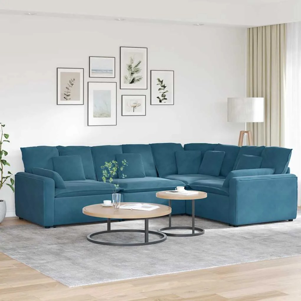 vidaXL Sofá modular com almofadas veludo azul