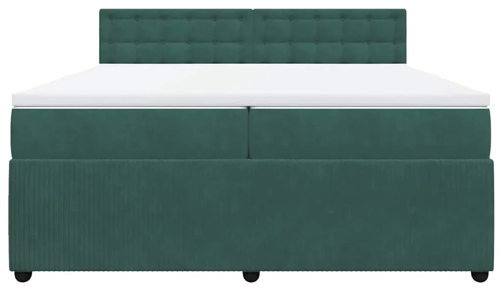 Cama com molas/colchão 200x200 cm veludo verde-escuro