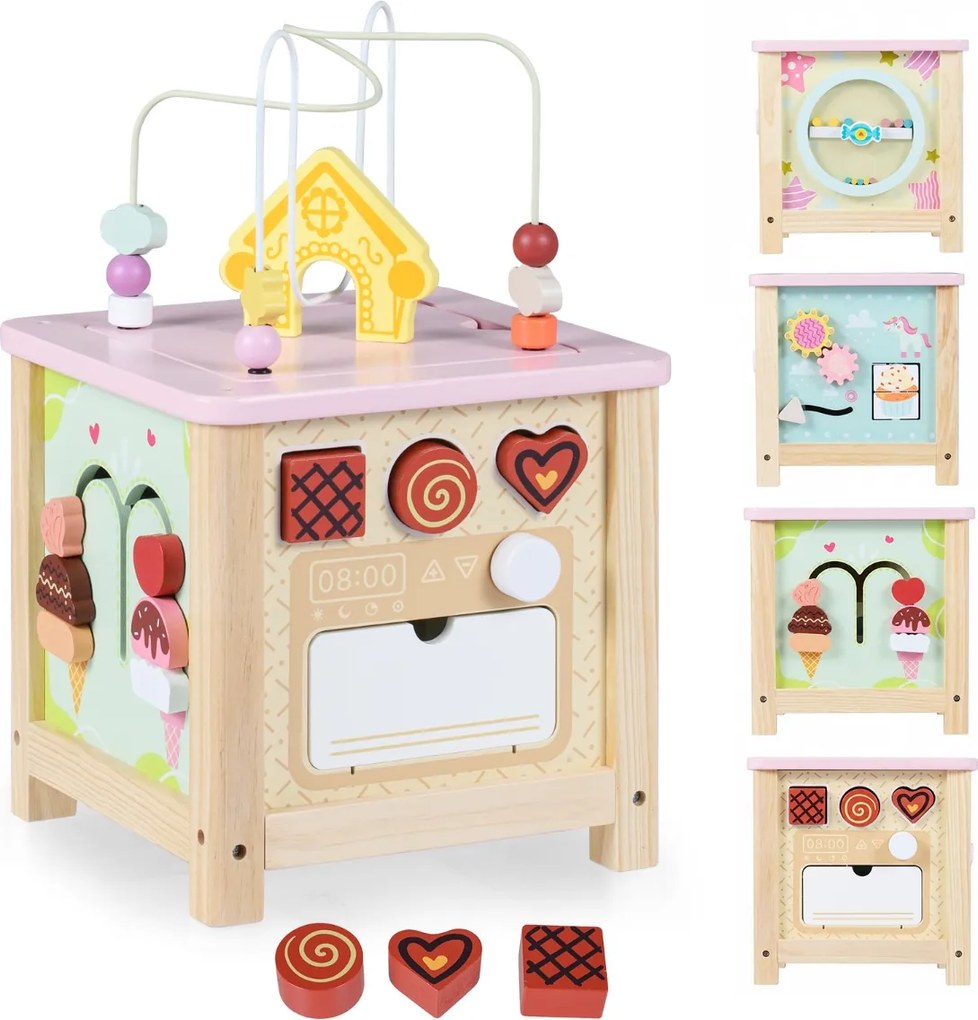 Cubo de atividades de madeira Montessori Brinquedos sensoriais educativos para bebés a partir dos 18 meses