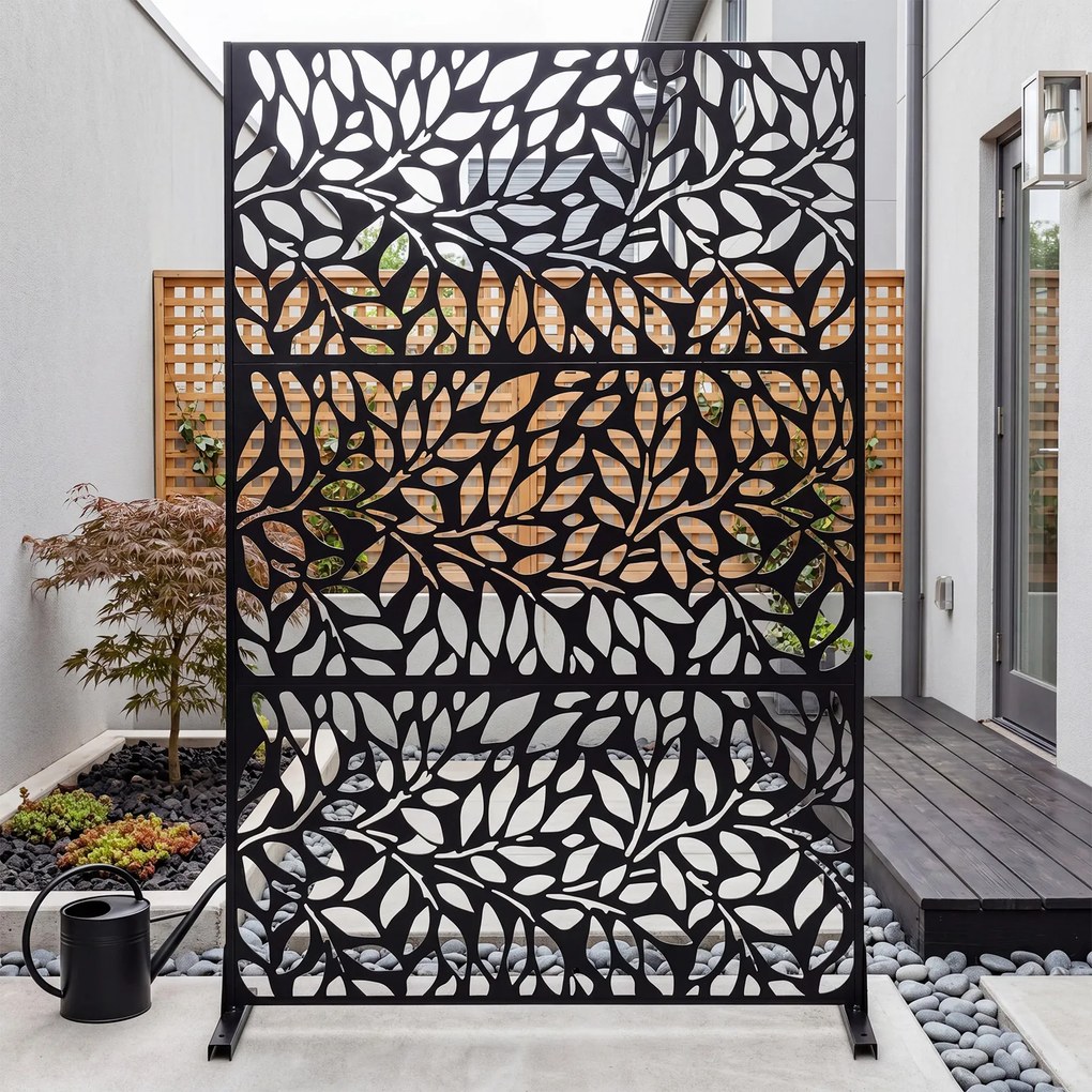 Biombo de Privacidade Exterior, 121 x 40 x 183 cm, Base Independente, Preto