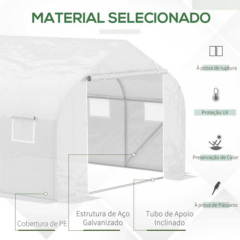 Outsunny Estufa Tipo Túnel 350x300x200 cm com Porta Enrolável 6 Janela