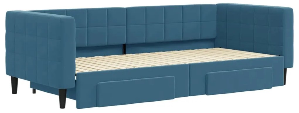 Sofá-cama com gavetão e gavetas 90x200 cm veludo azul