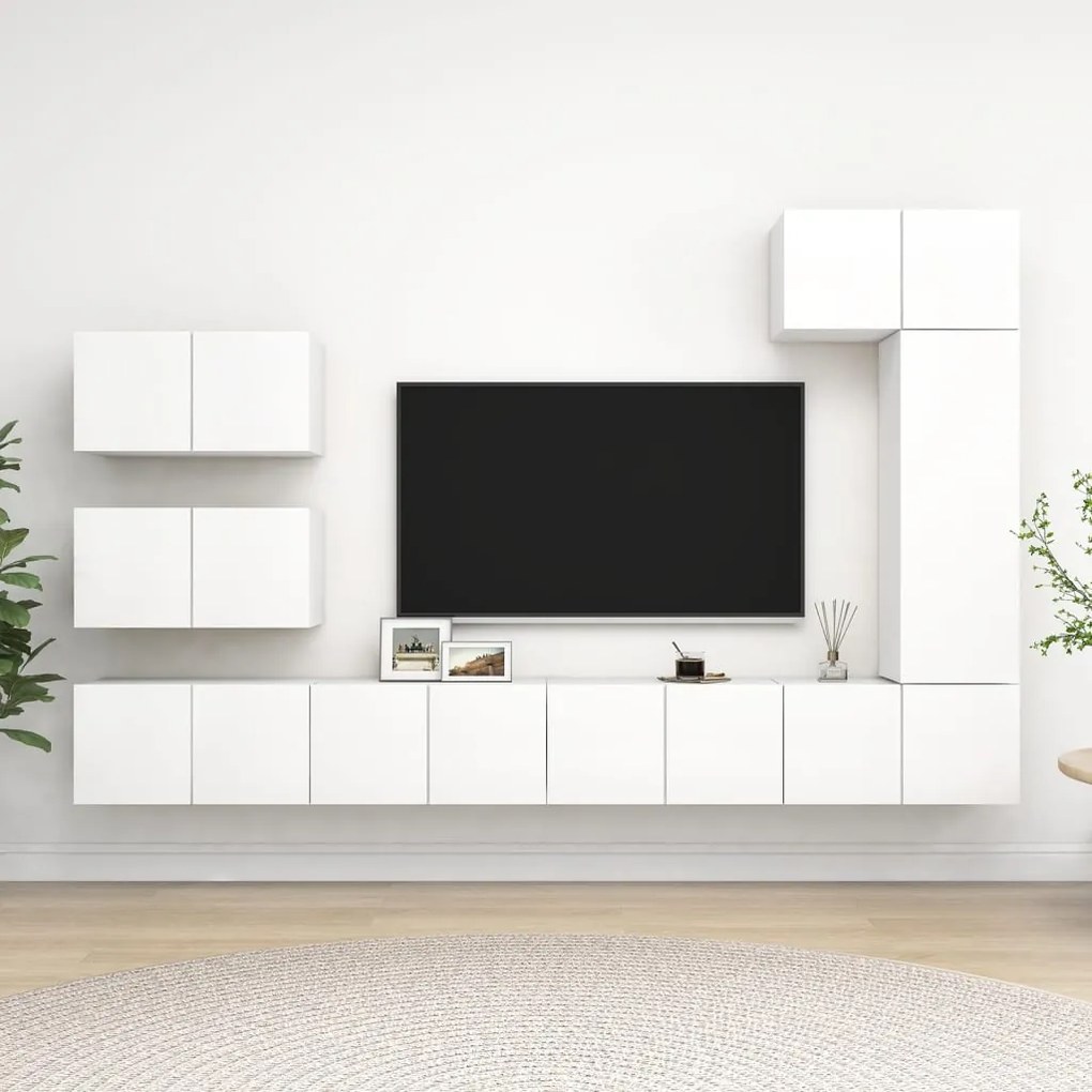 8 pcs conjunto de móveis de TV derivados de madeira branco