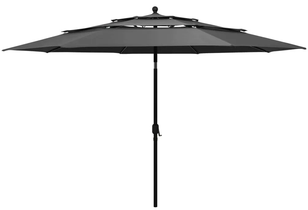 vidaXL Guarda-sol de jardim 3 camadas c/ poste alumínio 3,5m antracite
