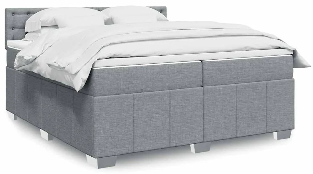 Cama com molas/colchão 200x200 cm tecido cinza-claro
