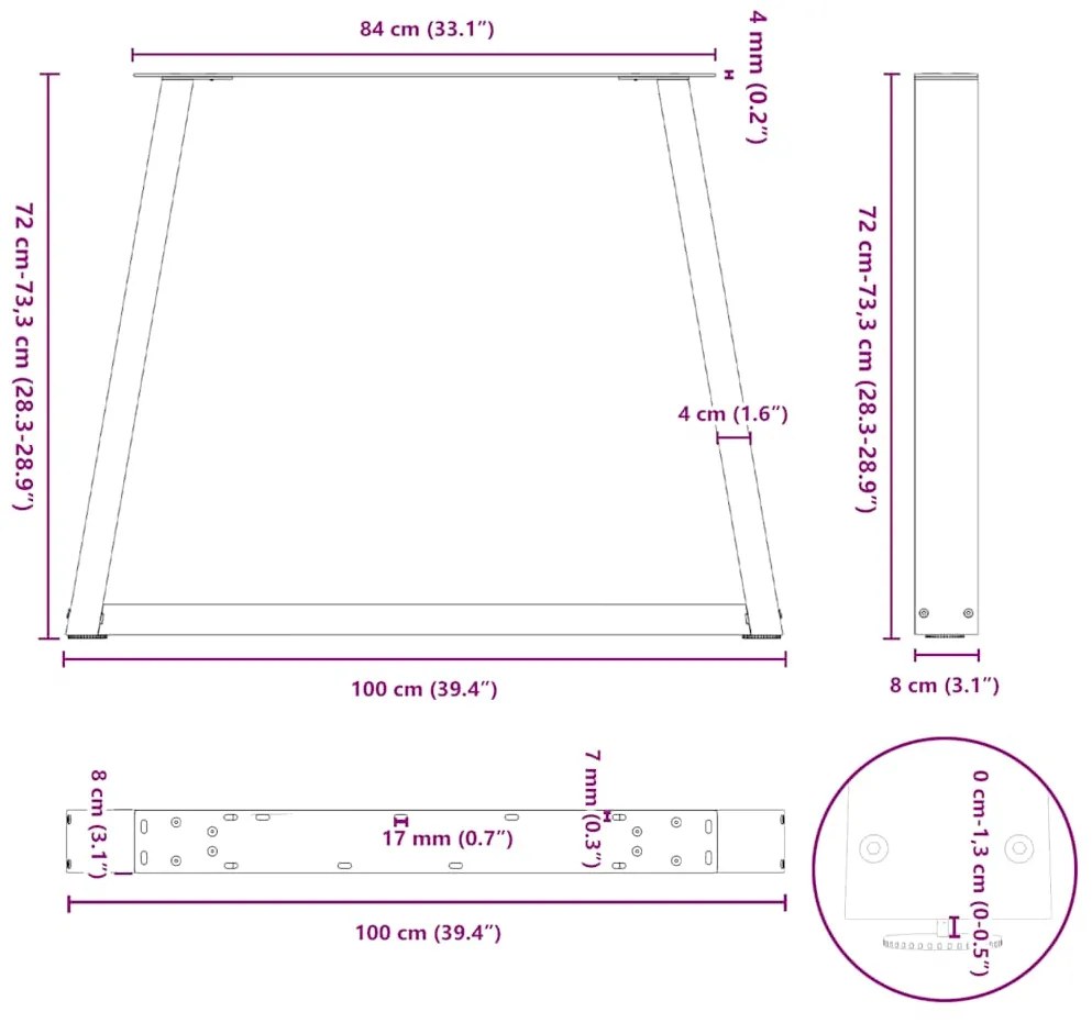 Pés para mesa de jantar em V, 3 peças, antracite, 100x(72-73,3) cm, aç