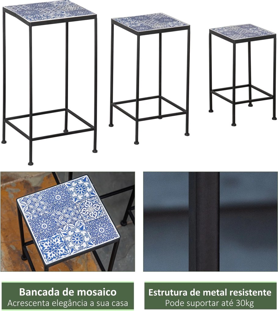 Suporte para Vasos de Metal 3 Peças Empilháveis Suporte para Plantas c