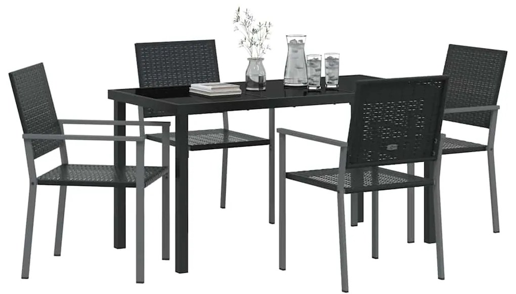 Conjunto de Jantar de Jardim 5 Peças Preto em Rattan Sintético