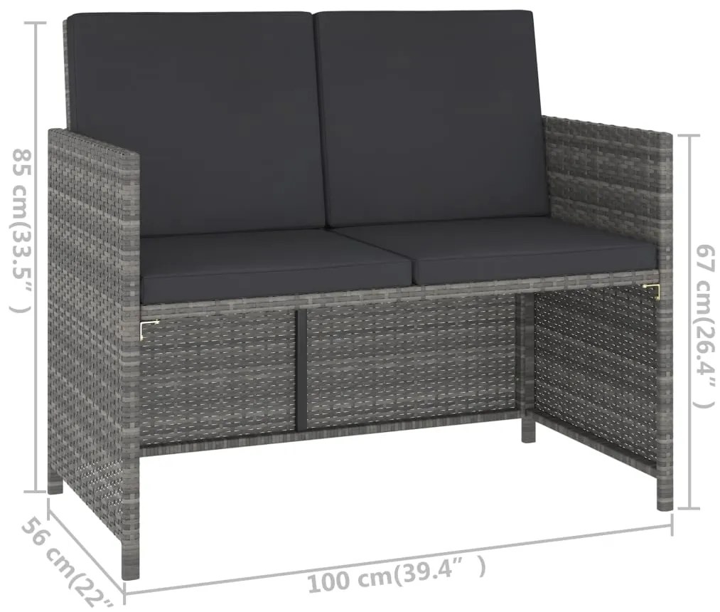 Conjunto jantar p/ exterior com almofadões 6 pcs vime cinzento