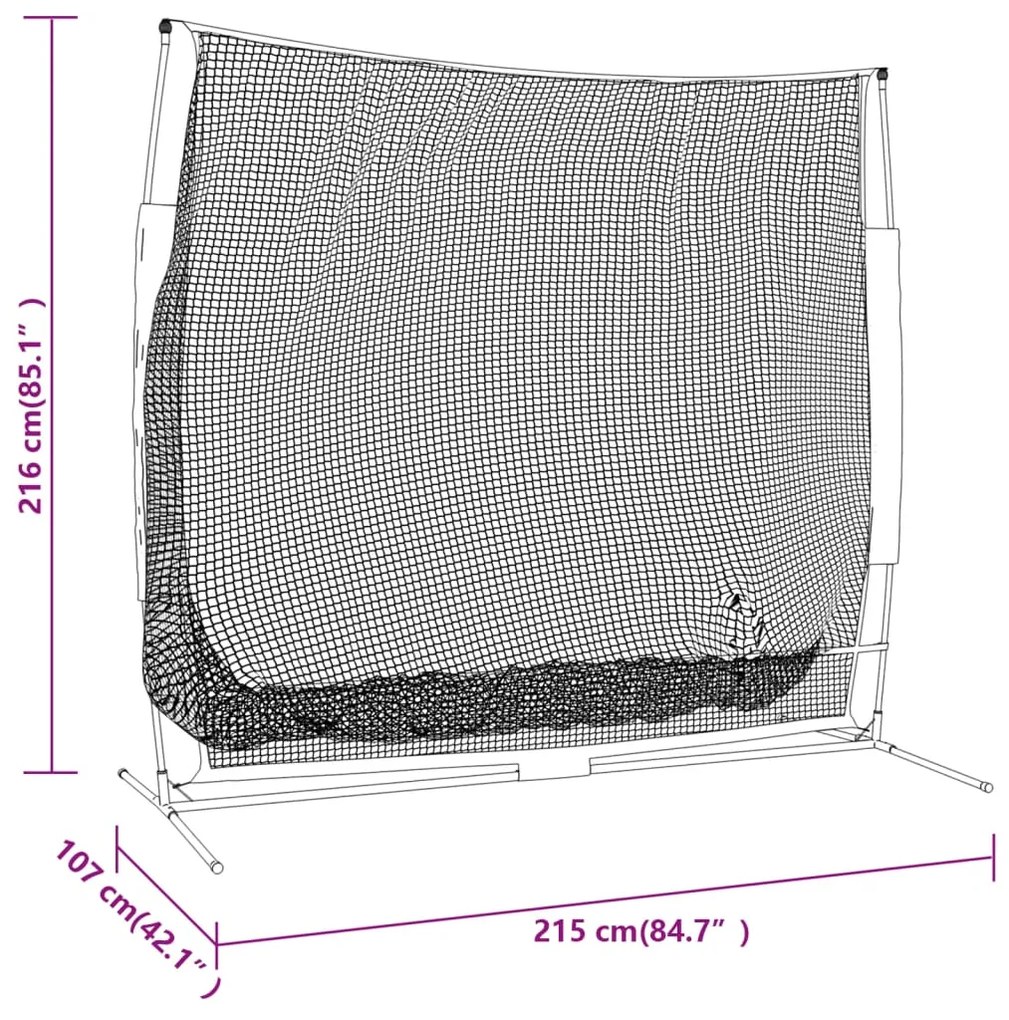 Rede de basebol portátil 215x107x216cm poliéster preto/vermelho