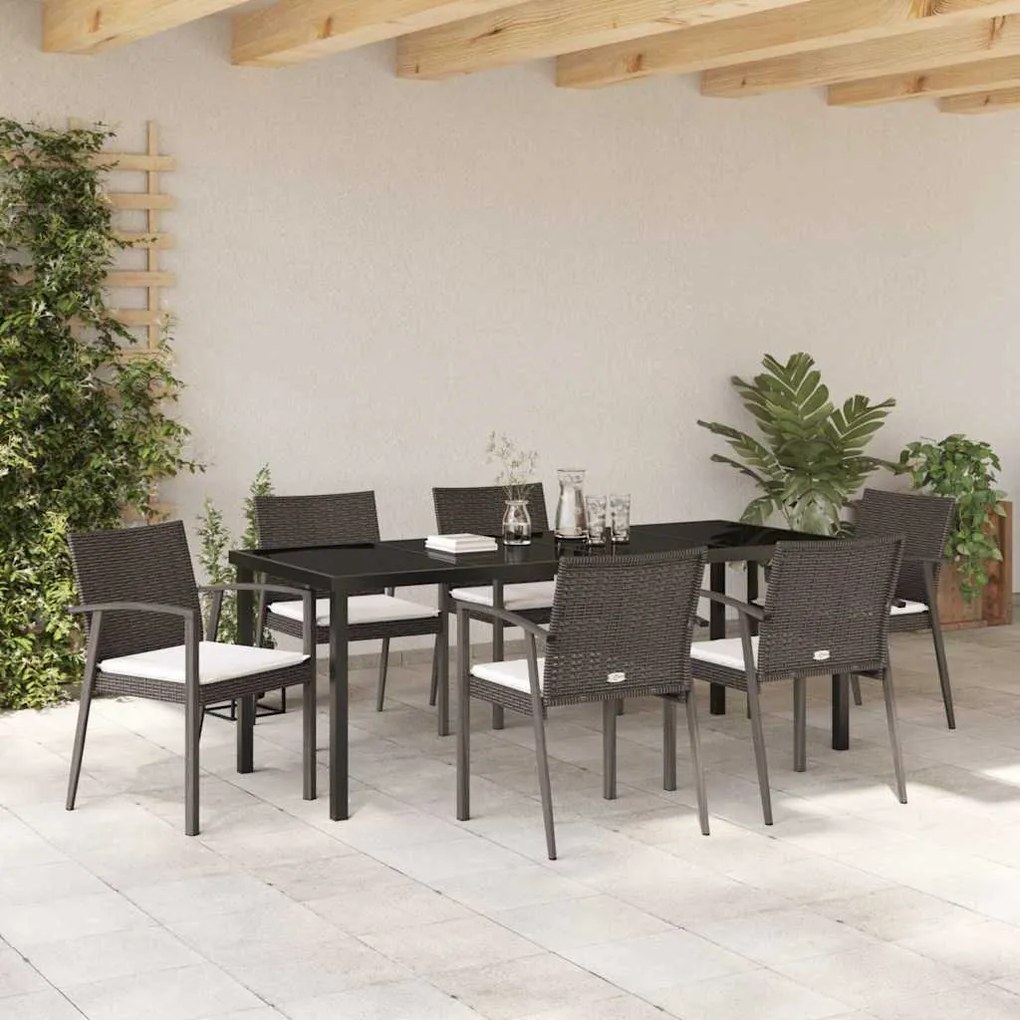 Conjunto de Jantar de Jardim de 7 Peças com Almofadas em Polyrattan Ca