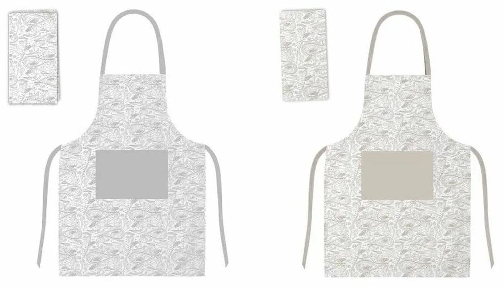Avental com Bolso DKD Home Decor Bege Algodão Branco Glam (60 x 0.5 x 80 cm) (2 pcs) (40 x 5 x 60 cm)