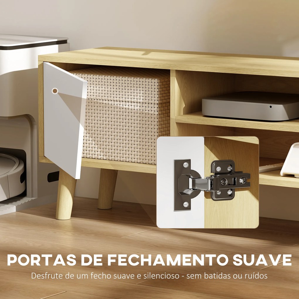 Móvel de TV com 2 Portas e 2 Estantes para Televisores de até 65 Polegadas 150x30x42 cm Madeira e Branco