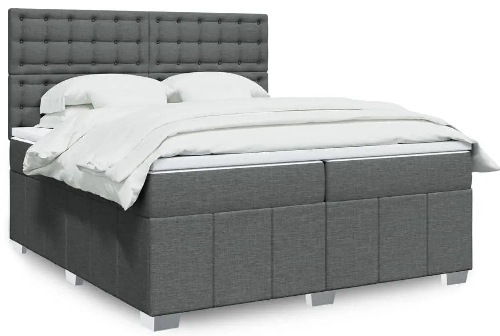 Cama com molas/colchão 200x200 cm tecido cinzento-escuro